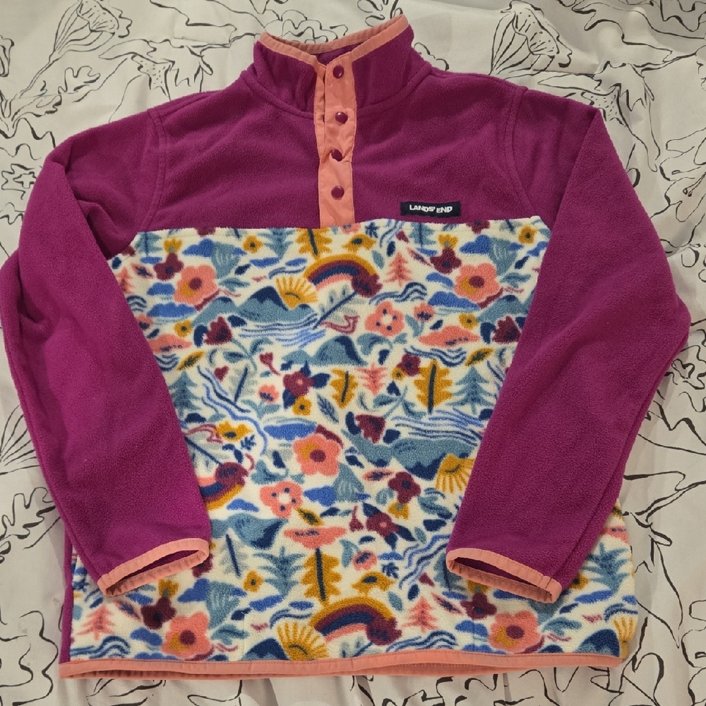 Lands' End Pink and Multicolor Fleece Pullover